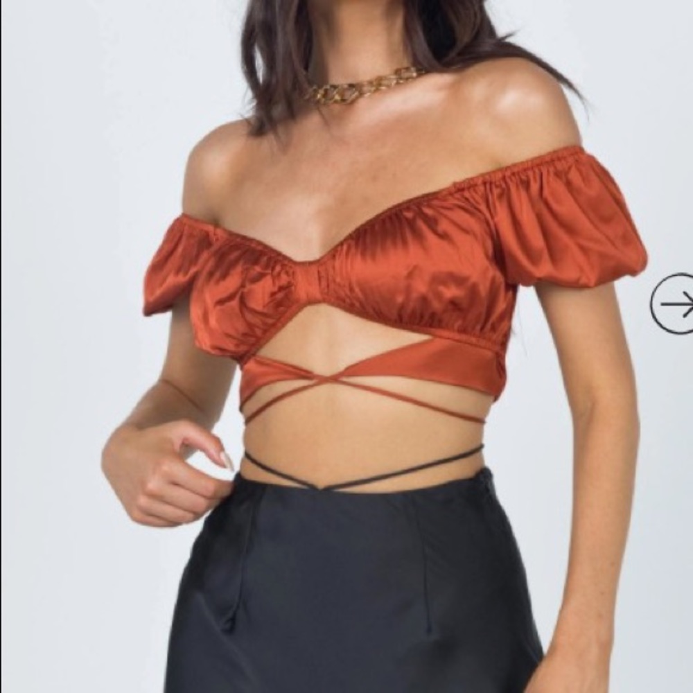 Princess Polly Rust Off-Shoulder Crop Top